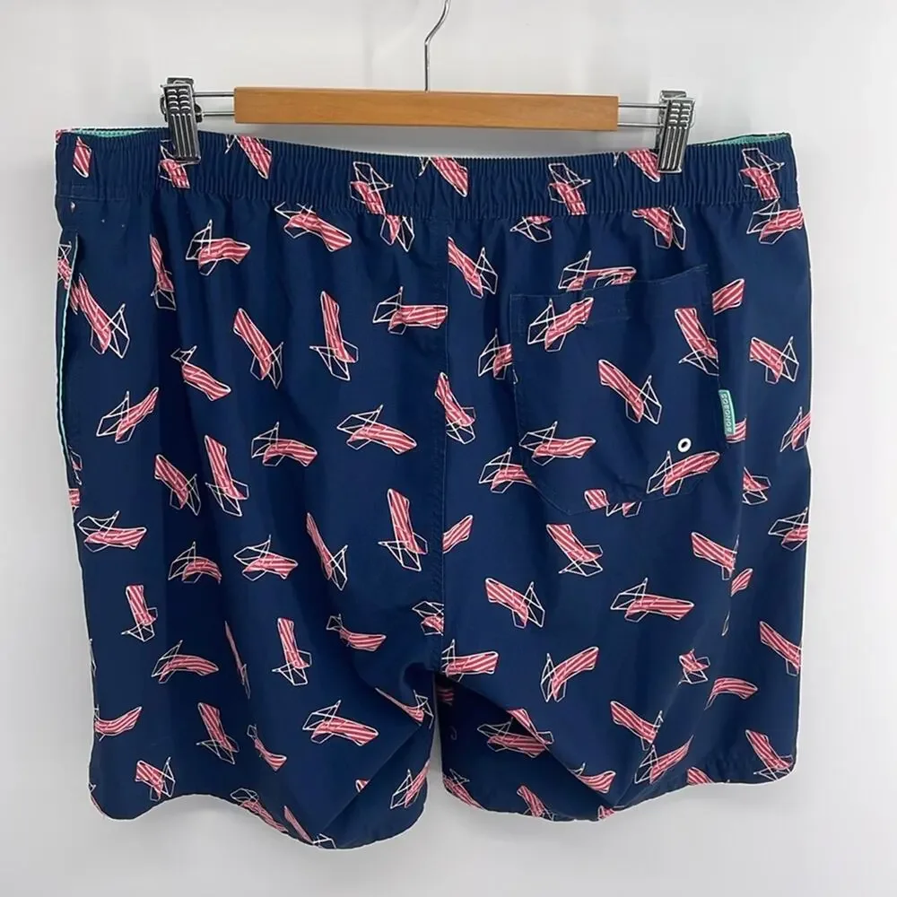 Bonobos lawn beach chair print elastic drawstring waist lined swim trunks sz XXL